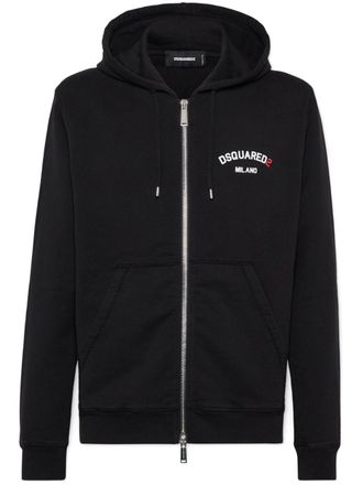 Dsquared2 logo-print zip-up hoodie - men - Cotton - L - Black