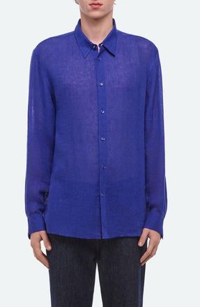 Helmut Lang Relaxed Fit Linen Gauze Button-Up Shirt in Cobalt at Nordstrom, Size X-Large