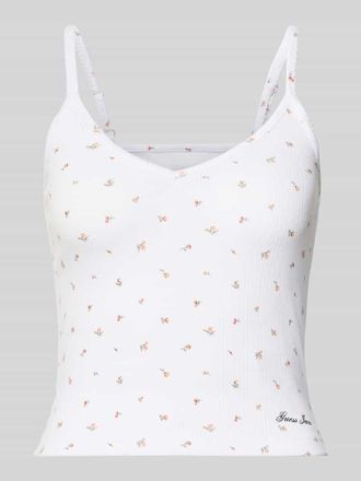 Guess Tr&auml;gertop mit V-Ausschnitt und Logo in Weiss, Gr&ouml;&szlig;e XS