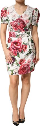 Dolce & Gabbana White Floral Embellished Sheath Mini Womens Dress