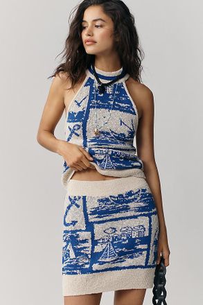 Maeve Sailing Scene Knit Mini Skirt