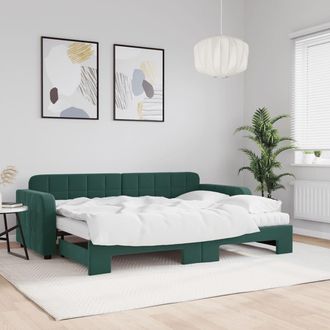 vidaXL Vidaxl - Sof&aacute; Cama Nido Con Colch&oacute;n Terciopelo Verde Oscuro 80x200 Cm