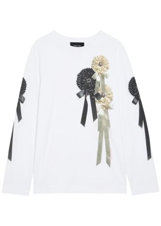 Simone Rocha Simone Rocha Ribbon Rosette Printed Long-sleeve Cotton T-shirt - White - XL (UK16 / XL)
