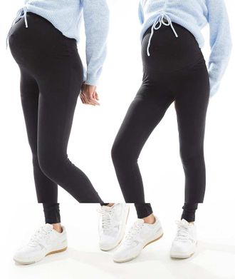 Only ONLY Maternity 2-pack leggings in black