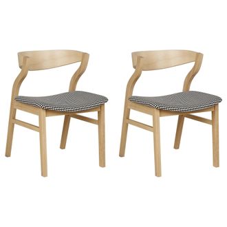 Beliani Beliani - Conjunto De 2 Sillas De Comedor Estilo Retro Asiento Tapizado Tela Pata De Gallo Madera Clara Blanco Y Negro Maroa