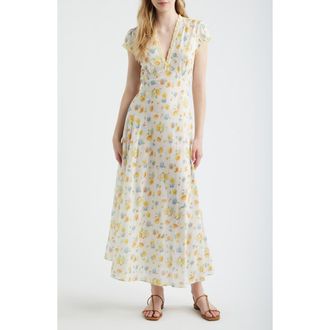 D&ocirc;en Helia Floral Print Voile Midi Dress in Dahlia Floral at Nordstrom, Size X-Small