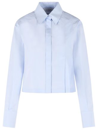 Sportmax Sportmax Certo cropped overhemd van katoenpopeline met lichtblauwe asymmetrische plooien