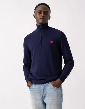 HUGO BOSS Mens HUGO San Quintus-C Mens 1/4 Zip Pullover - Navy 418 - Size: 42