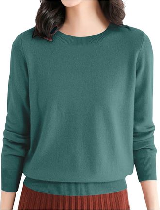 Generic Womens Lightweight Sweaters Crew Neck Plain Stretch Top Long Sleeved Tunic Sweater Comfy Knitted Pullovers Tops Casual Round Neck Soft Warm Loungewear