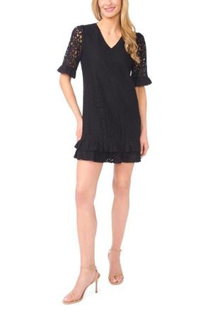 CeCe by Cynthia Steffe Lace V-Neck Minidress in Rich Black at Nordstrom, Size Xx-Large