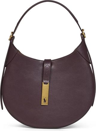 Polo Ralph Lauren Tassen, Dames, Paars, ONE Size, Leer, Polo ID Leren Schoudertas Klein
