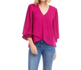 Karen Kane Liora Layered Sleeve Asymmetric Top In Magenta