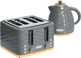 HOMCOM Kettle and Toaster Sets 1.7L Kettle & 4 Slice Toaster w/ Browning Control Grey - Homcom
