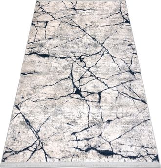 RugsX Rugsx - Alfombra Moderna Rebec Franjas 51184a M&aacute;rmol - Dos Niveles De Vell&oacute;n Crema / Azul Oscuro Beige 80x150 Cm