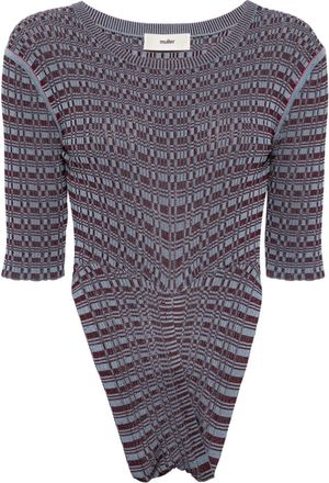 Muller Of Yoshiokubo patterned-intarsia knitted top - women - Nylon/Rayon - 36 - Blue