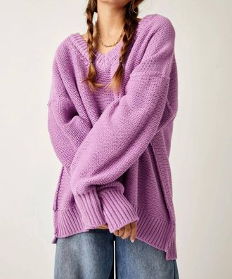 Free People Alli V-Neck Sweater In Purple