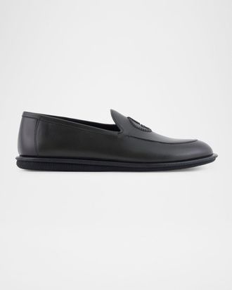 Giorgio Armani Men & apos;s Leather Monogram Slipper Loafers