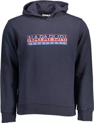 Napapijri Blauwe Katoenen Sweater met Capuchon en Print - Heren - Hoodies - Blauw - 2XL - Katoen - Hoodies & sweatvesten