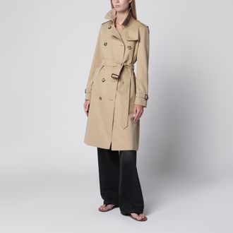 Burberry Trench Kensington Heritage lungo in gabardine di cotone miele