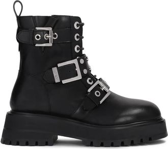 Kazar Leren laarzen met metalen gespen - Dames - Veterlaarzen - Zwart - 38 EU - Leer - Schoenen