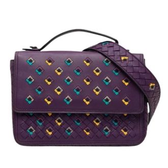 Bottega Veneta Pre-owned Intrecciato Embroidered Leather 2way Bag - Dames - Pre-owned - Paars - Maat: ONE Size Leer