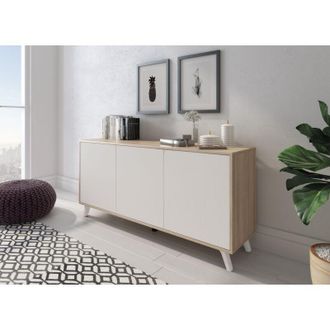 Dmora Credenza Weddell, Buffet da soggiorno, Madia da salotto, Dispensa da cucina, 154x40h72 cm, Grigio chiaro e Bianco - Dmora