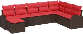 vidaXL Juego De Sof&aacute; 8 Uds. Marr&oacute;n Y Rojo Rat&aacute;n Sint&eacute;tico Vidaxl