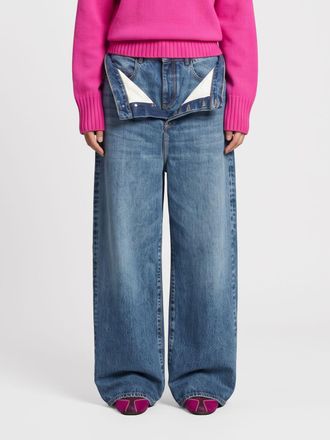 The Attico Jeans wide leg in denim a vita alta con chiusura a bottoni