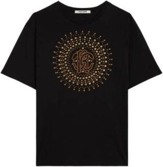 Roberto Cavalli Crystal Monogram RC Logo Cotton T-Shirt, Size Small