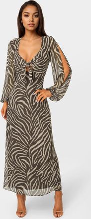 Bebe Womens Printed Chiffon Tie Front Maxi Dress