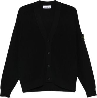 Stone Island V-hals Cardigan - Heren - Vesten - Zwart - L - Katoen - Truien & Vesten