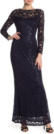 Marina Rossini Sequin Lace Long Sleeve Gown in Nvy at Nordstrom Rack, Size Medium
