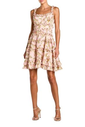 Mac Duggal Floral Square Neck Ruffle Mini Dress in Pink Multi at Nordstrom, Size 12