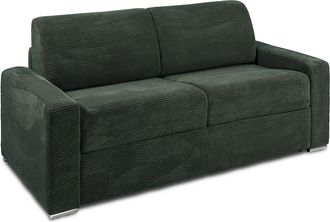 Vente-Unique Sof&aacute; cama de 3 plazas de apertura r&aacute;pida de pana verde - Cama de 140 cm - Colch&oacute;n con memoria de forma de 22 cm - CALITO