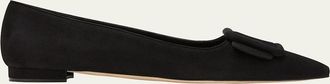 Manolo Blahnik Maysale Suede Buckle Ballerina Flats