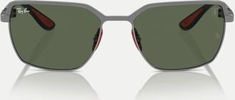 Ray-Ban Rb3743m Scuderia Ferrari Collection - Occhiali da sole squadrati color canna di fucile con lenti verdi-Grigio