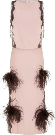 16Arlington Kleedjes, Dames, Roze, M, Satijn, Romina Midi Jurk Met Veren