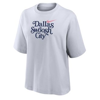 Nike Womens Swoosh Cities Dallas Short-Sleeve Boxy T-Shirt in White | W11122NKDT25-WHT
