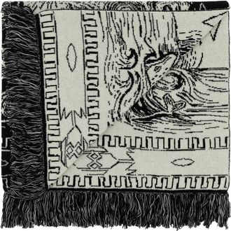 Alanui Mens Embroidered Wool Blend Scarf Black Virgin Nylon