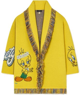 Alanui Yellow Graphic Shawl Neck Sweater