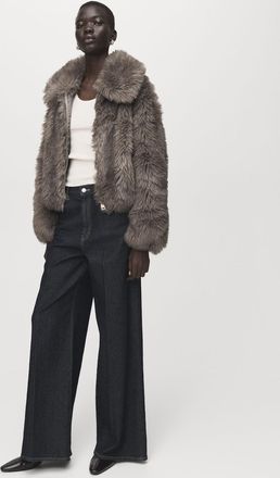 Mango Giacca pelliccia sintetica revers grigio - Donna - S - MANGO