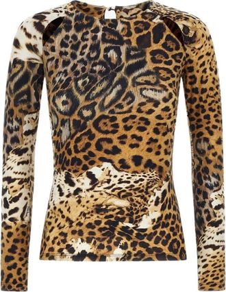 Roberto Cavalli Lange mouwen T-shirt met Jaguar Skin print - Dames - Longsleeves - Veelkleurig - XL - Tops