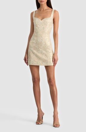 Alice & Olivia Eve Metallic Brocade Minidress in Off White/Sage at Nordstrom, Size 12
