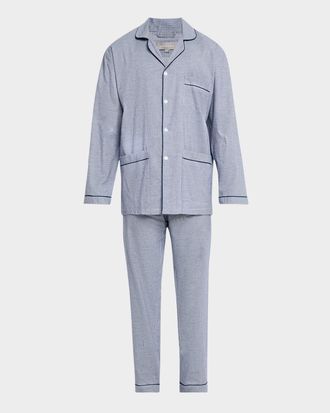 Neiman Marcus Men & apos;s Cotton Micro-Check Long Pajama Set