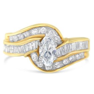 House of Brilliance 14K Gold 1 cttw Marquise Baguette and Round Diamond Bypass Ring in Yellow at Nordstrom, Size 7