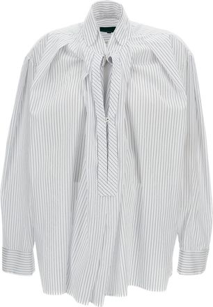 JEJIA Vertical Striped Cotton Shirt with Deep V-Neckline