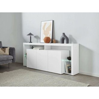 Dmora Credenza Andale, Buffet da soggiorno a 3 ante, Madia da salotto, Credenza moderna, 100% Made in Italy, 200x40h80 cm, Bianco lucido - Dmora