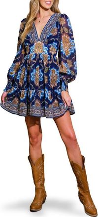Flying Tomato Print Long Sleeve Minidress in Navy at Nordstrom Rack, Size Medium