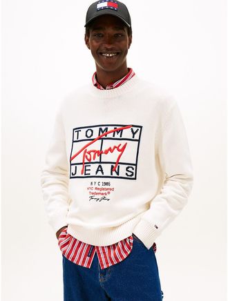 Tommy Hilfiger Mens Tommy Jeans Signature Logo Sweater - White - M