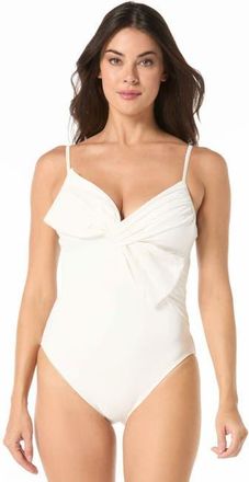 Carmen Marc Valvo Bow One-Piece Swimsuit in White at Nordstrom, Size 12